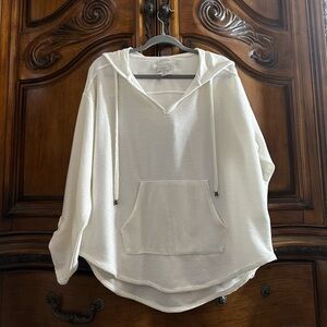 NEW Ribbed Cupio Cream Hoodie with Kangaroo Pocket High Low Rayon Blend Large